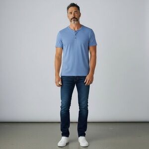 Vince Men's Cotton Slub Knit Stretch Short Sleeve Henley T-Shirt Blue Size Large